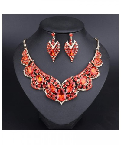 Fashion Crystal Bridal Party Jewelry Sets For Women Rhinestone Geometric Choker Chain Collars Necklaces Earrings Sets Red $13...