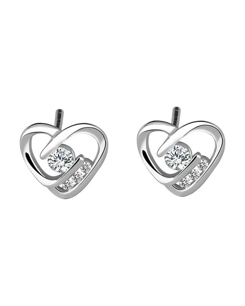 Heart Hug Sterling Silver Earrings for Women Girls Teens Cubic Zirconia Love Hearted Stud Tiny Small Cartilage Tragus Post Pi...