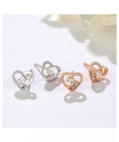 Heart Hug Sterling Silver Earrings for Women Girls Teens Cubic Zirconia Love Hearted Stud Tiny Small Cartilage Tragus Post Pi...