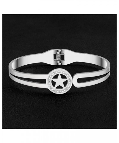 Cute Stainless Steel Moon Star Bracelet Bangle 18K Gold Plated Moon Star Jewelry Charms Gifts for Women Mom Wife Teen Girls A...