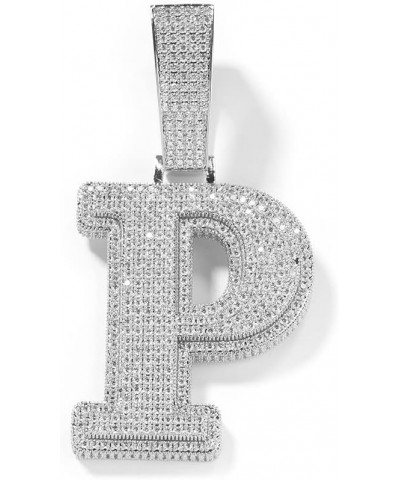 Big Iced Out Hip Hop Custom 14K White Gold Finish Simulated Diamond Bling Letter Name Initial Alphabet Pendant Charm Necklace...