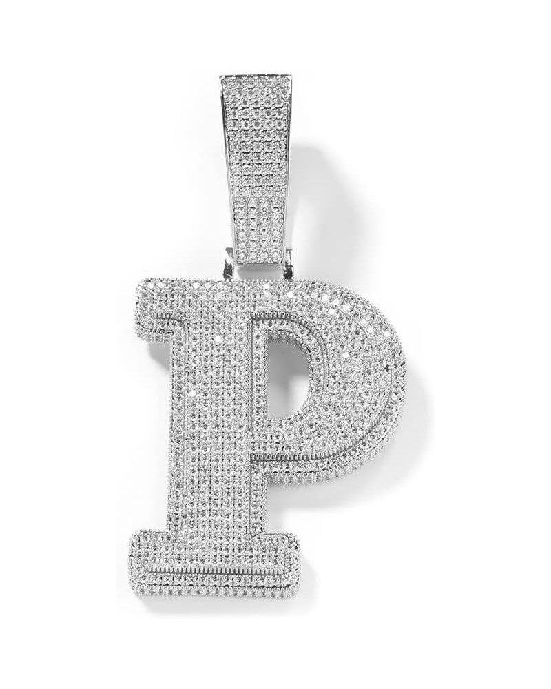 Big Iced Out Hip Hop Custom 14K White Gold Finish Simulated Diamond Bling Letter Name Initial Alphabet Pendant Charm Necklace...