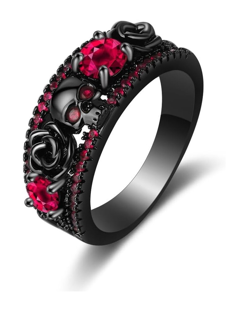 Black Boho Style Antique Gothic Skull Ring Oxidized Finished Round Cut Created Black Spinel CZ Cubic Zirconia Filled Engageme...