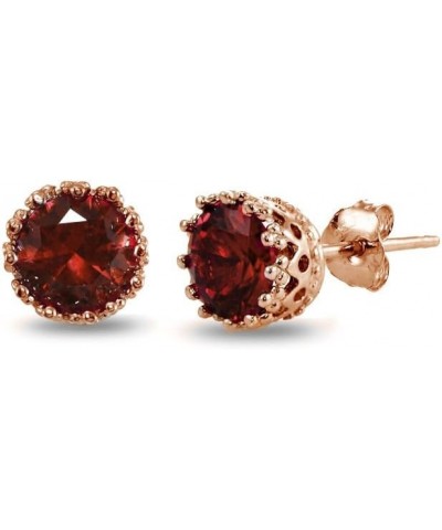 Rose Gold Flashed Sterling Silver Genuine, Created or Simulated Birthstone Gemstone Crown Stud Earrings Garnet-January $12.60...