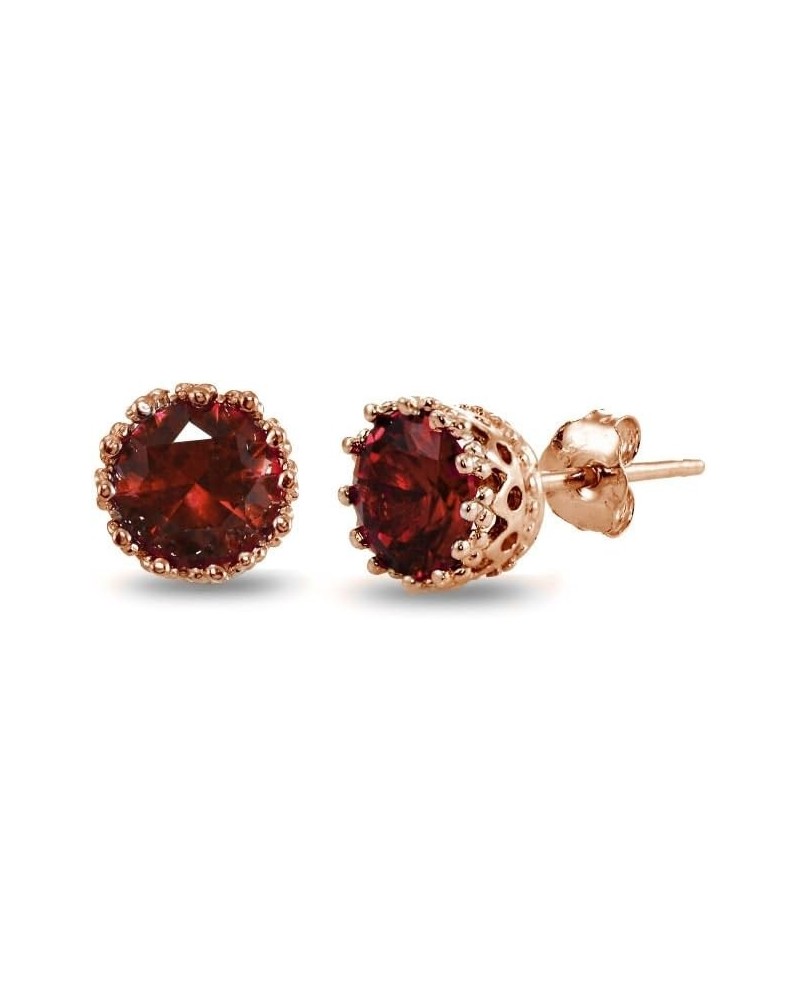 Rose Gold Flashed Sterling Silver Genuine, Created or Simulated Birthstone Gemstone Crown Stud Earrings Garnet-January $12.60...