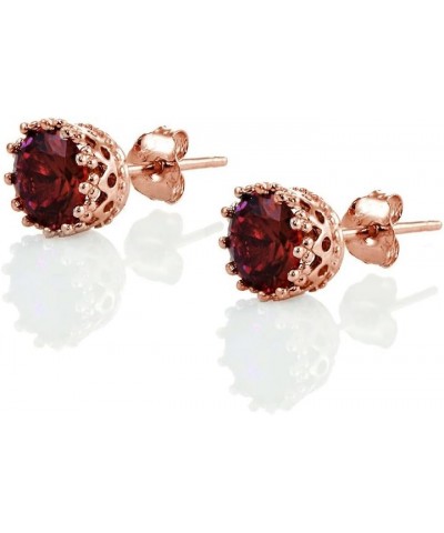 Rose Gold Flashed Sterling Silver Genuine, Created or Simulated Birthstone Gemstone Crown Stud Earrings Garnet-January $12.60...