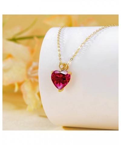 14k Solid Gold Love Heart Gemstone Birthstone Pendant Necklace for Women 3 carat Heart-cut Created Birthstone Anniversary Bir...