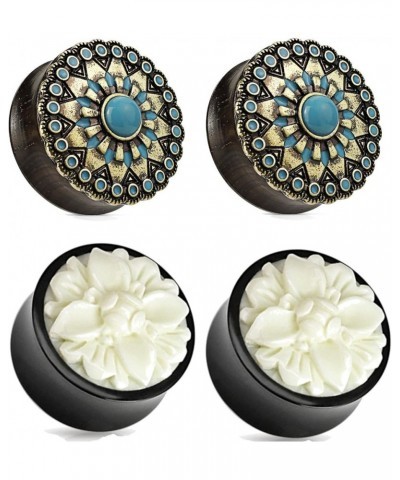 2 Pairs Black Wood Turquoise White Buffalo Flower Wood Ear Plugs Tunnels 00g 1/2 9/16 5/8 3/4 7/8 1 Inch 1 inch 25mm $12.46 B...