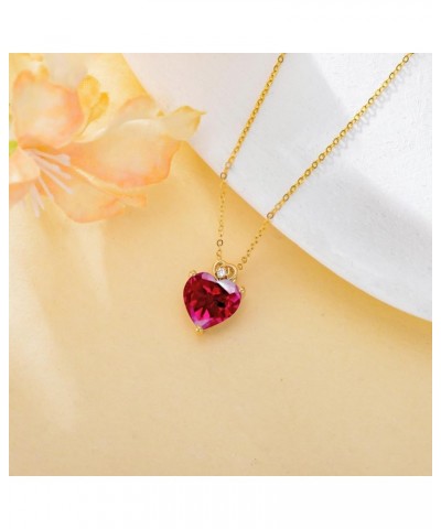 14k Solid Gold Love Heart Gemstone Birthstone Pendant Necklace for Women 3 carat Heart-cut Created Birthstone Anniversary Bir...