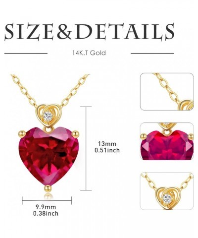 14k Solid Gold Love Heart Gemstone Birthstone Pendant Necklace for Women 3 carat Heart-cut Created Birthstone Anniversary Bir...