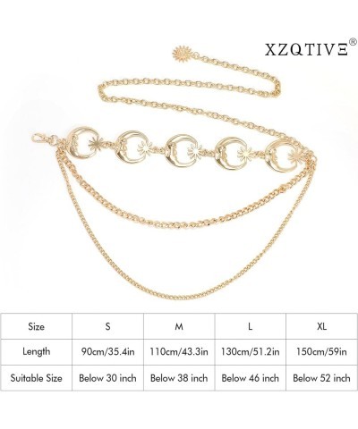 Metal Gold/Silver Chain Belt for Women Dress Jeans Moon Sun Waist Chain Rhinestone Adjustable for Plus Size 00-Gold Moon Star...