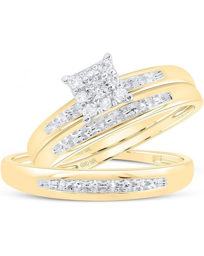 10K Yellow Gold 1/10Ctw Diamond Fashion His and Hers Engagement Wedding Bridal Band and Ring Trio Set Womens Size 7 Mens Size...