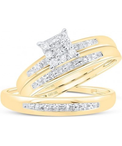 10K Yellow Gold 1/10Ctw Diamond Fashion His and Hers Engagement Wedding Bridal Band and Ring Trio Set Womens Size 7 Mens Size...