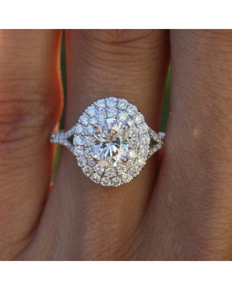 Classic Cubic Zirconia Oval Cut Promise Engagement Ring Double Bezel Halo Women's Ring Size 6-10 (US Code 8) US code 10 $10.6...