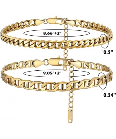 Gold Ankle Bracelets for Women Waterproof Flat Mariner Cuban Rope Snake Anklet Set Layered18K Gold Plated Foot Chain Adjustab...