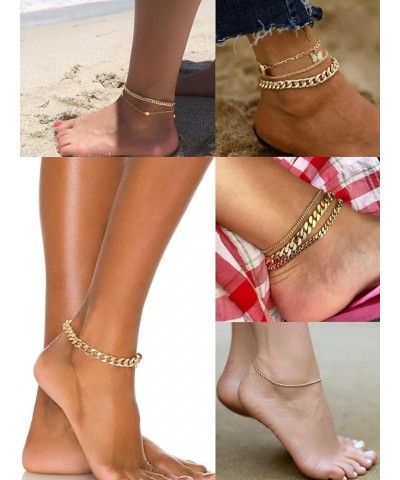 Gold Ankle Bracelets for Women Waterproof Flat Mariner Cuban Rope Snake Anklet Set Layered18K Gold Plated Foot Chain Adjustab...