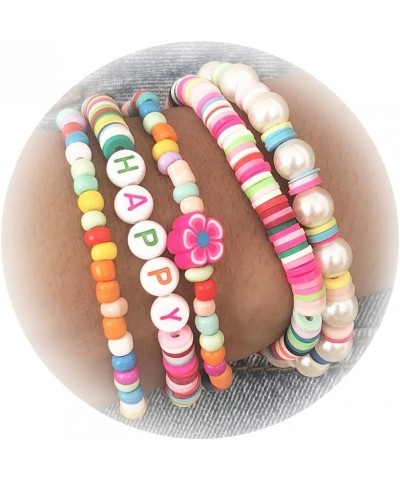 Corlorful Stackable Bracelets Boho Bracelets Bead Bracelet Pearl Bracelets for Women 5Pcs Colorful Beach Bracelet for Summer ...