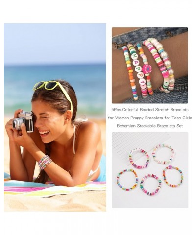 Corlorful Stackable Bracelets Boho Bracelets Bead Bracelet Pearl Bracelets for Women 5Pcs Colorful Beach Bracelet for Summer ...