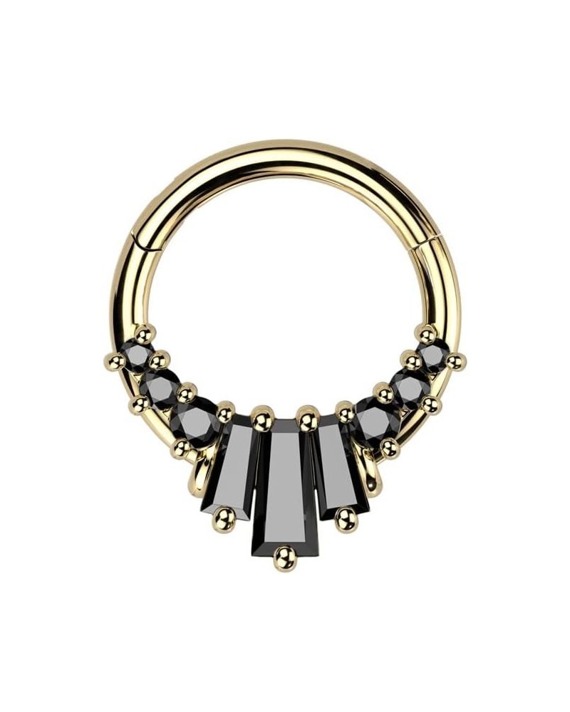 16GA 316L Stainless Steel CZ Crystal Baguette Gem Fan Hinged Segment Ring Gold Tone/Black $9.53 Body Jewelry