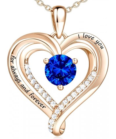 Love Heart Necklaces for Women, 18k Rose Gold Over 925 Sterling Silver with Birthstone Zirconia Jewelry for Women, Twisted Da...