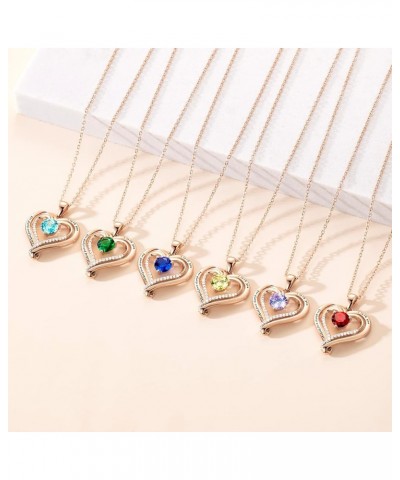 Love Heart Necklaces for Women, 18k Rose Gold Over 925 Sterling Silver with Birthstone Zirconia Jewelry for Women, Twisted Da...