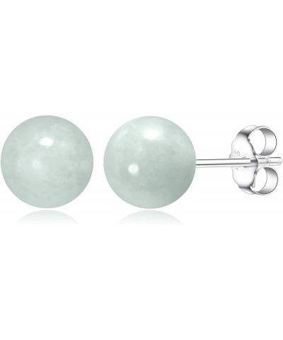 .925 Sterling Silver Natural Gemstone 8mm Round Sphere Ball Stud Earrings with butterfly-back in Green Jade or Purple Amethys...