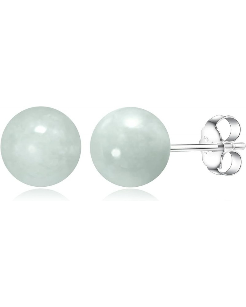 .925 Sterling Silver Natural Gemstone 8mm Round Sphere Ball Stud Earrings with butterfly-back in Green Jade or Purple Amethys...