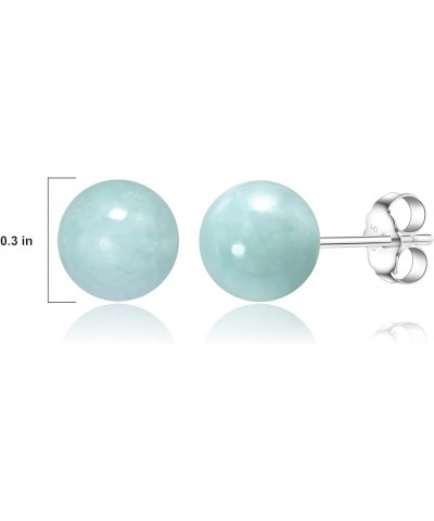 .925 Sterling Silver Natural Gemstone 8mm Round Sphere Ball Stud Earrings with butterfly-back in Green Jade or Purple Amethys...