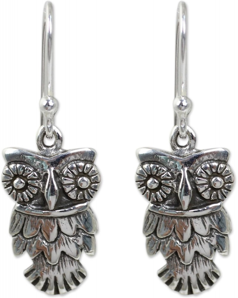 Artisan Handmade .925 Sterling Silver Dangle Earrings Crafted Owl Thailand Animal Themed Bird 'Owl Love' $20.64 Earrings