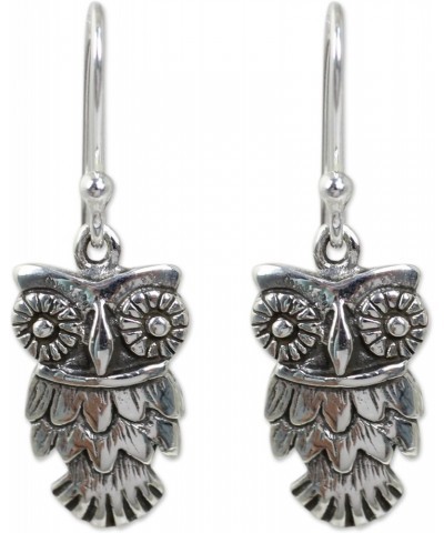 Artisan Handmade .925 Sterling Silver Dangle Earrings Crafted Owl Thailand Animal Themed Bird 'Owl Love' $20.64 Earrings