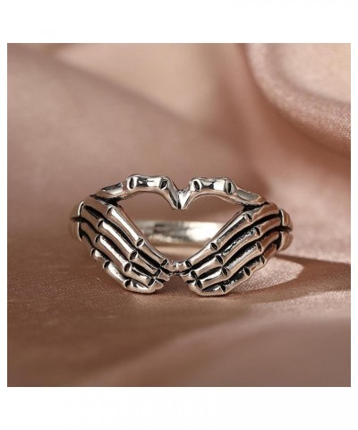 Punk Skull Hand Claw Ring Silver Goth Heart Skelton Hand Wrap Band Ring for Women Girls $6.71 Rings