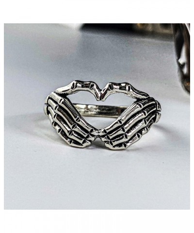 Punk Skull Hand Claw Ring Silver Goth Heart Skelton Hand Wrap Band Ring for Women Girls $6.71 Rings