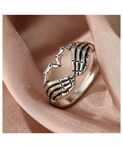 Punk Skull Hand Claw Ring Silver Goth Heart Skelton Hand Wrap Band Ring for Women Girls $6.71 Rings