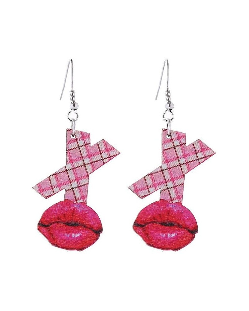 Pink Love Heart Hollow Wooden Earrings XOXO Sexy Lip Drop Earrings for Women Girls Gnom Valentine's Day Gift C $5.21 Earrings