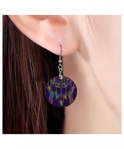 Round Wooden Dangle Earrings Lightweight Earrings For Women Ladies Girl 2.4 x 1.2 in Multi 2 $7.79 Earrings