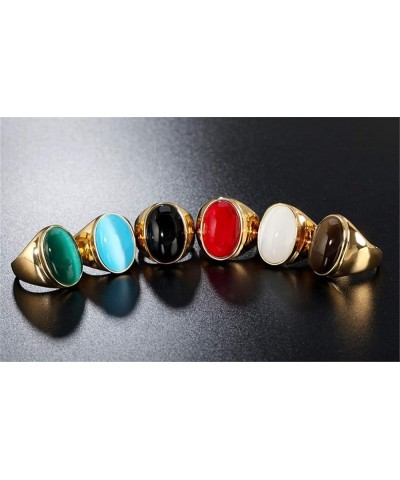 Men's Women's Stainless Steel Gemstone Ring Multi Colors Gold Black $8.47 Rings