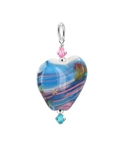 Heart Shape Blown Glass with Austrian Crystals 925 Sterling Silver Pendant for Women Light Blue $11.19 Pendants