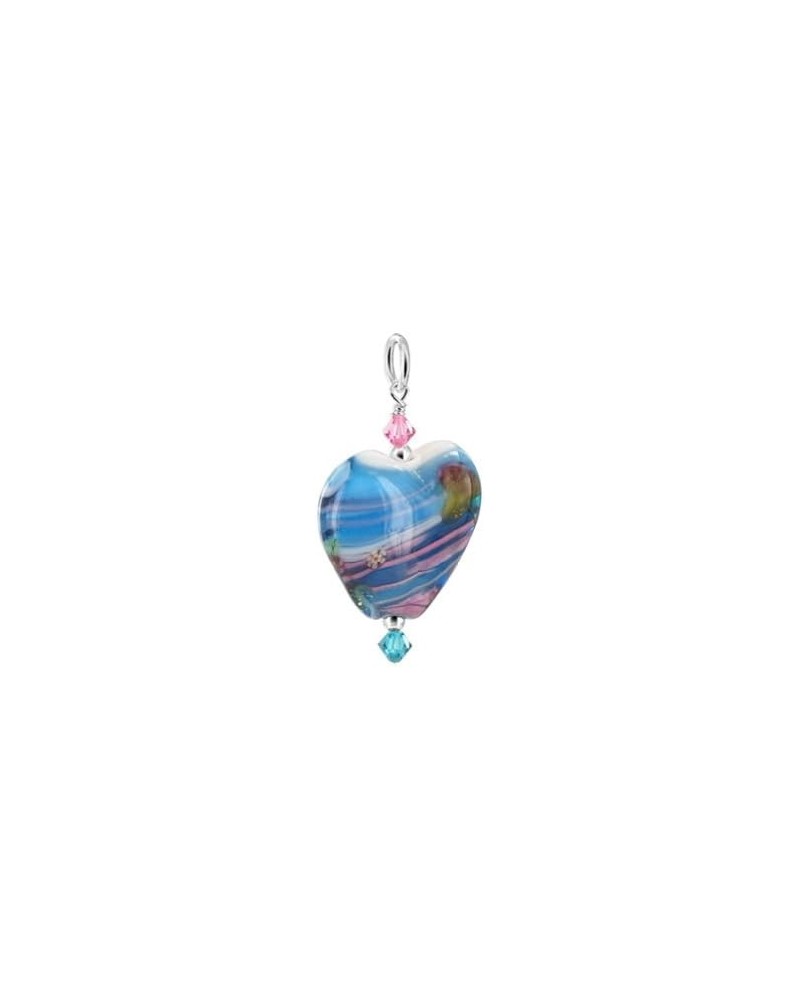 Heart Shape Blown Glass with Austrian Crystals 925 Sterling Silver Pendant for Women Light Blue $11.19 Pendants