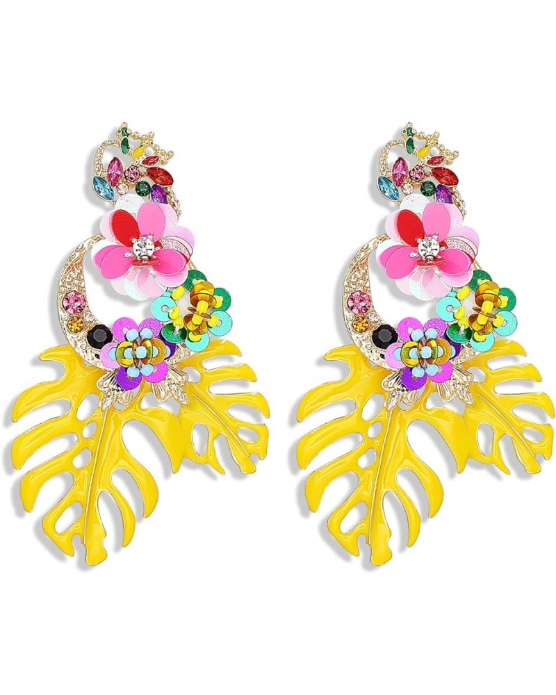 Colorful Leaf Flower Dangling Earring for Women Girls Fashion Statement Boho Drop Earrings Yellow $9.08 Earrings