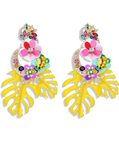 Colorful Leaf Flower Dangling Earring for Women Girls Fashion Statement Boho Drop Earrings Yellow $9.08 Earrings