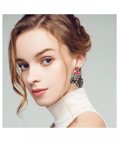 Colorful Leaf Flower Dangling Earring for Women Girls Fashion Statement Boho Drop Earrings Yellow $9.08 Earrings