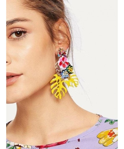 Colorful Leaf Flower Dangling Earring for Women Girls Fashion Statement Boho Drop Earrings Yellow $9.08 Earrings