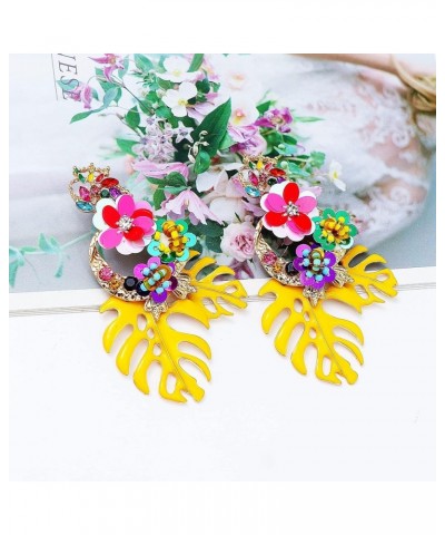 Colorful Leaf Flower Dangling Earring for Women Girls Fashion Statement Boho Drop Earrings Yellow $9.08 Earrings