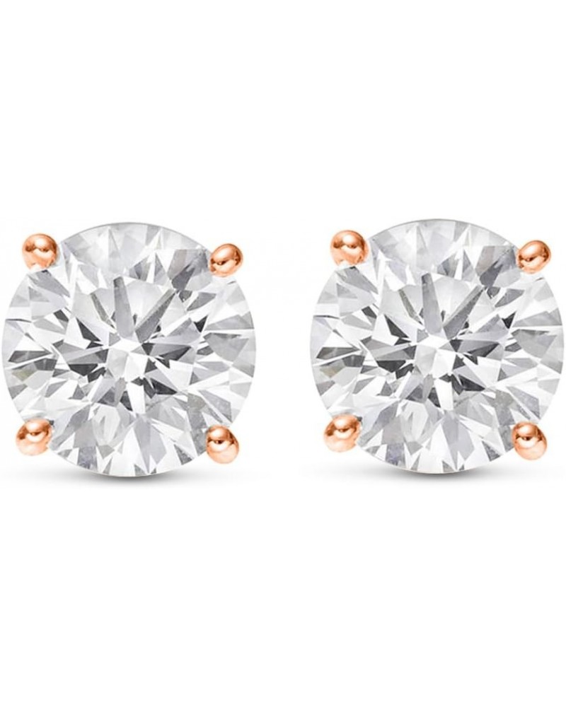 Natural Round Brilliant Solitaire Diamond Stud Earrings for Women 4 Prong Push Back (I-J Color I1 Clarity) 1.0 Carat 14K Rose...