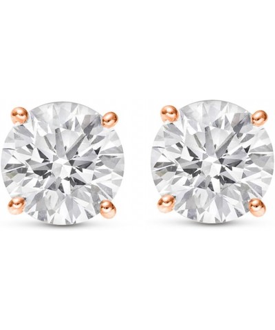 Natural Round Brilliant Solitaire Diamond Stud Earrings for Women 4 Prong Push Back (I-J Color I1 Clarity) 1.0 Carat 14K Rose...