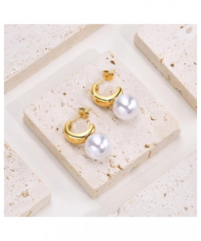 Chunky Gold/Silver Pearl Earrings for Women : Stainless Steel Big Pearl Drop Earrings Dangling for Girls, Trendy Hypoallergen...