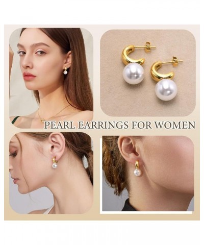 Chunky Gold/Silver Pearl Earrings for Women : Stainless Steel Big Pearl Drop Earrings Dangling for Girls, Trendy Hypoallergen...