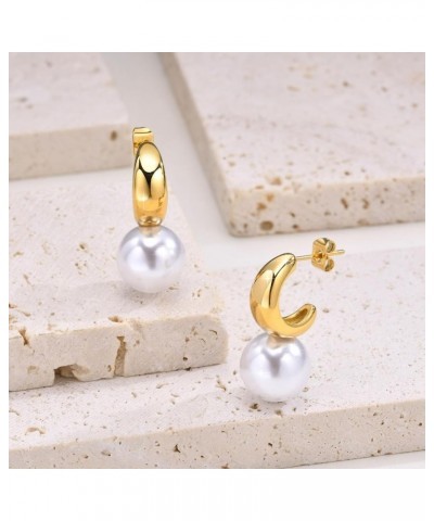 Chunky Gold/Silver Pearl Earrings for Women : Stainless Steel Big Pearl Drop Earrings Dangling for Girls, Trendy Hypoallergen...