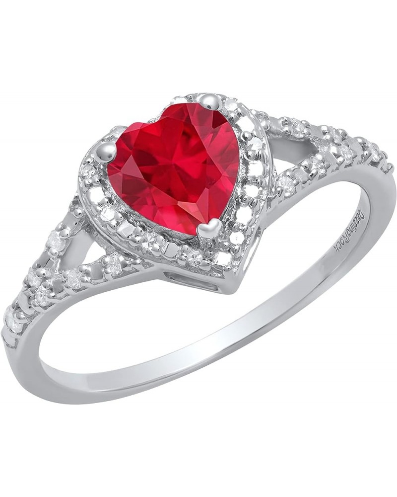 6mm Heart Lab Created Gemstone & White Diamond Engagement Ring in 925 Sterling Silver 8 925 Sterling Silver Lab-created Ruby ...