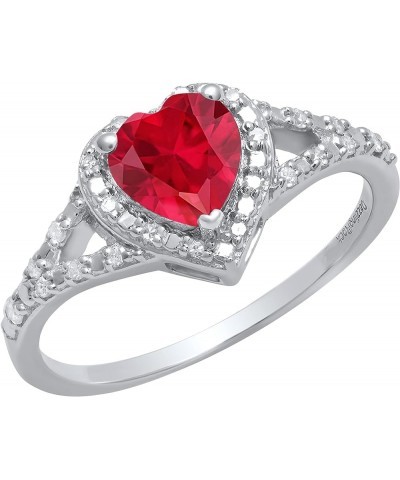 6mm Heart Lab Created Gemstone & White Diamond Engagement Ring in 925 Sterling Silver 8 925 Sterling Silver Lab-created Ruby ...